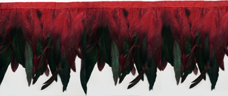 iridescent green & red feather fringe