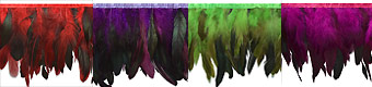 long feather fringe red fuchsia, green and plum